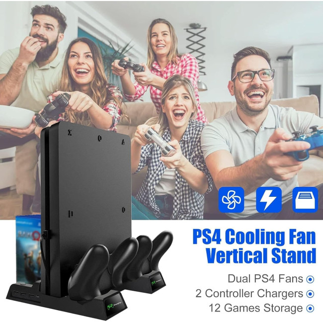 Вертикальна підставка охолодження EEEKit для PS4 з 2 зарядними станціями для контролерів, чорний (3054)