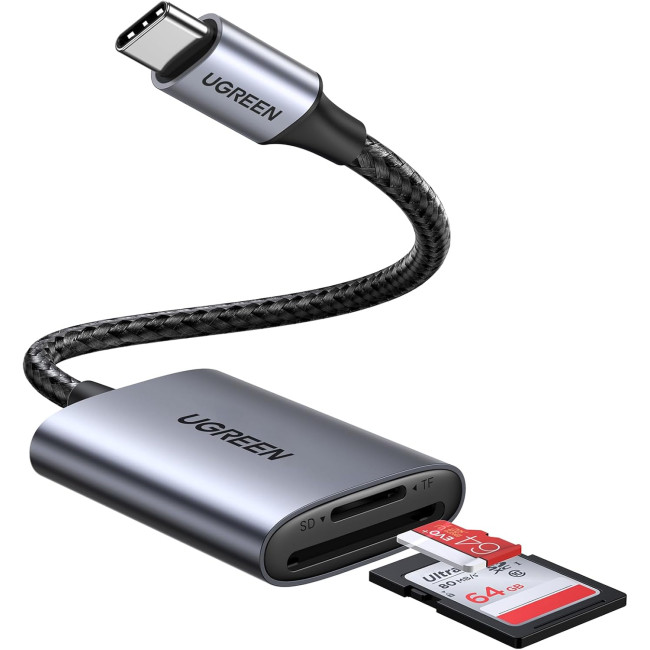 Считыватель карт памяти UGREEN USB C, 2-в-1, Micro SD для TF SD Micro SD SDXC SDHC, совместимый с iPhone 16 15, Samsung Galaxy, серый (0016)