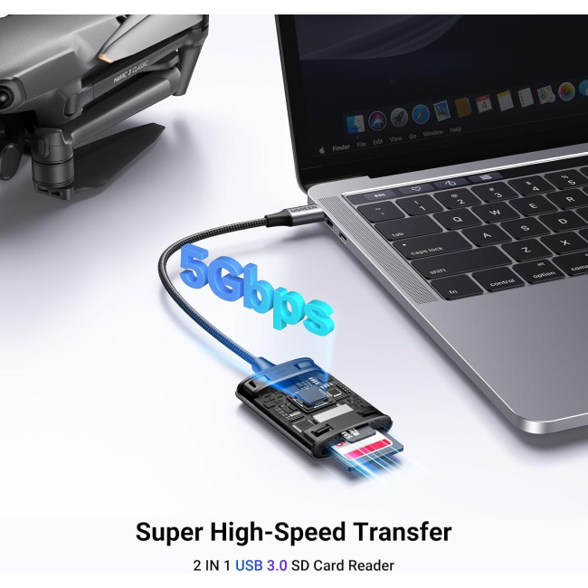 Считыватель карт памяти UGREEN USB C, 2-в-1, Micro SD для TF SD Micro SD SDXC SDHC, совместимый с iPhone 16 15, Samsung Galaxy, серый (0016)