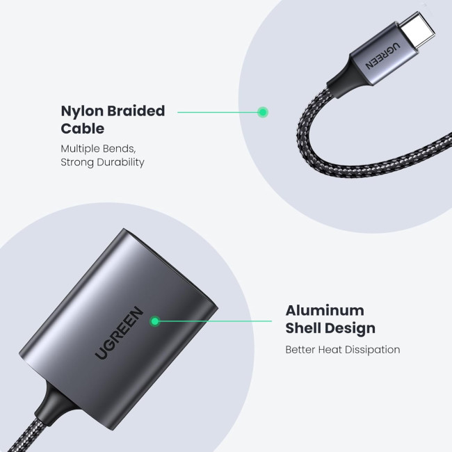 Считыватель карт памяти UGREEN USB C, 2-в-1, Micro SD для TF SD Micro SD SDXC SDHC, совместимый с iPhone 16 15, Samsung Galaxy, серый (0016)