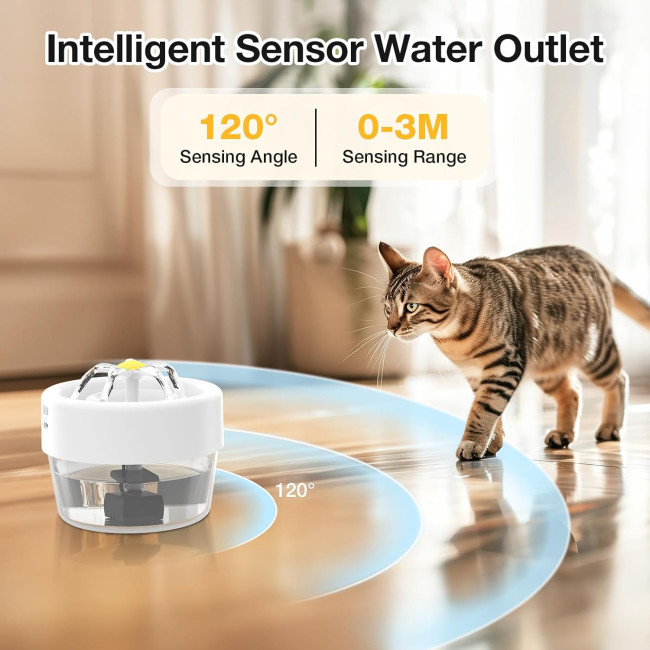 Фонтан для води AOZOOM TZ-WF02 для котів, у приміщенні зі світлодіодним підсвічуванням, білий (4007)