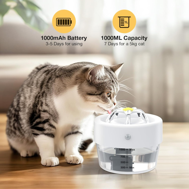 Фонтан для води AOZOOM TZ-WF02 для котів, у приміщенні зі світлодіодним підсвічуванням, білий (4007)