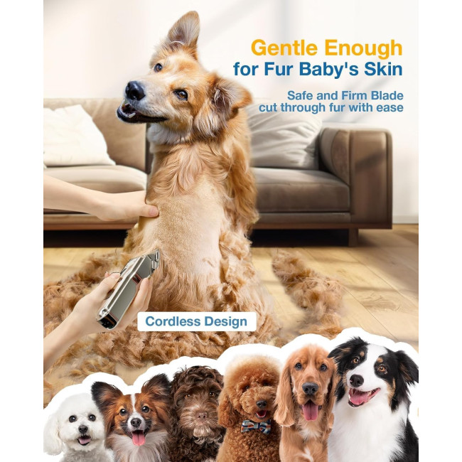 Машинка для стрижки собак Oneisall RFC-676, бездротова бритва для домашніх тварин з низьким рівнем шуму та лезом з нержавіючої сталі, сіра (0074)