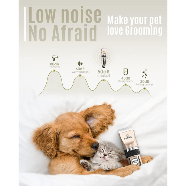 Машинка для стрижки собак Oneisall з низьким рівнем шуму, набір для грумінгу собак з акумуляторною бритвою для собак, золотий (0008)