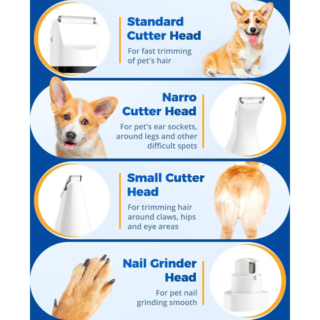 Набір для грумінгу собак Oneisall ON-D06EU 4в1, з 4 головками та шліфувальною машинкою, білий (0009)