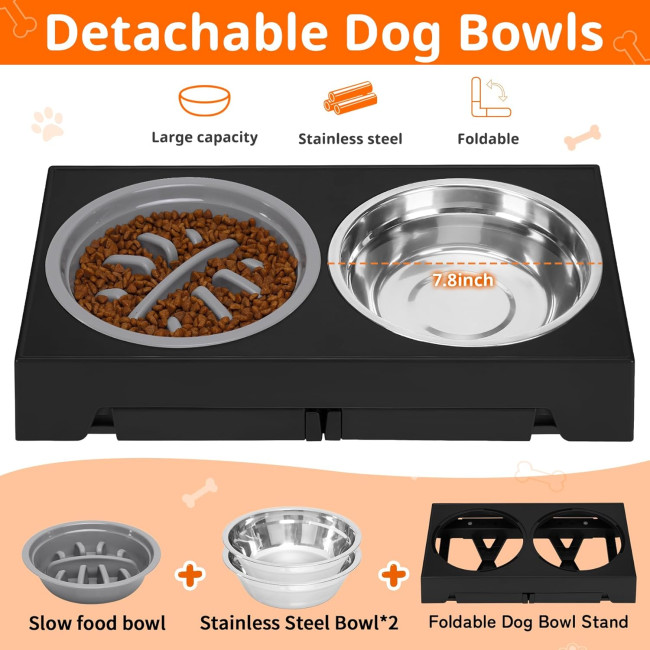 Підняті миски для собак Ormalla DW03 з повільною годівницею, для великих, середніх, малих собак та домашніх тварин, чорні (2069)