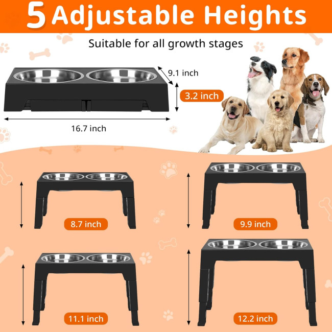 Підняті миски для собак Ormalla DW03 з повільною годівницею, для великих, середніх, малих собак та домашніх тварин, чорні (2069)