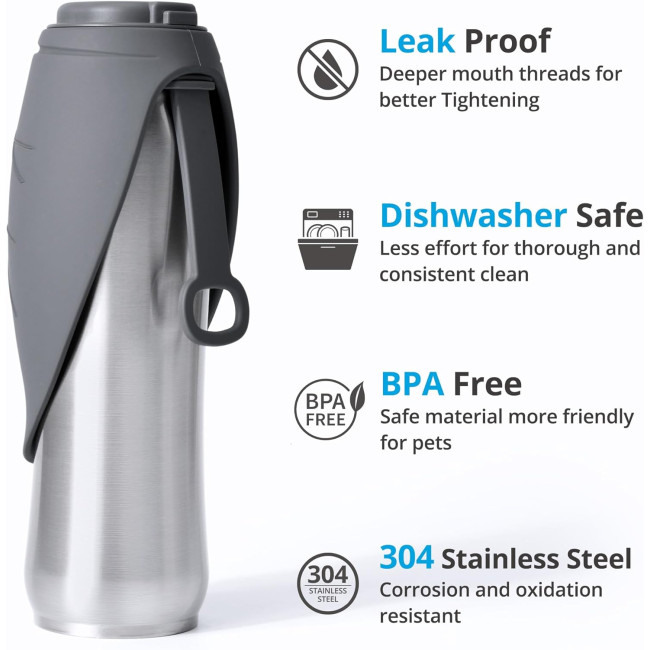 Бутылка для питья из нержавеющей стали Petace N80350 для домашних животных, серая (4069)