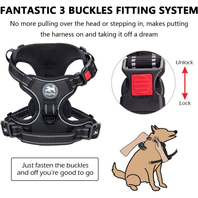 Шлейка для собак PoyPet 007073-FBA, чорна (3103)