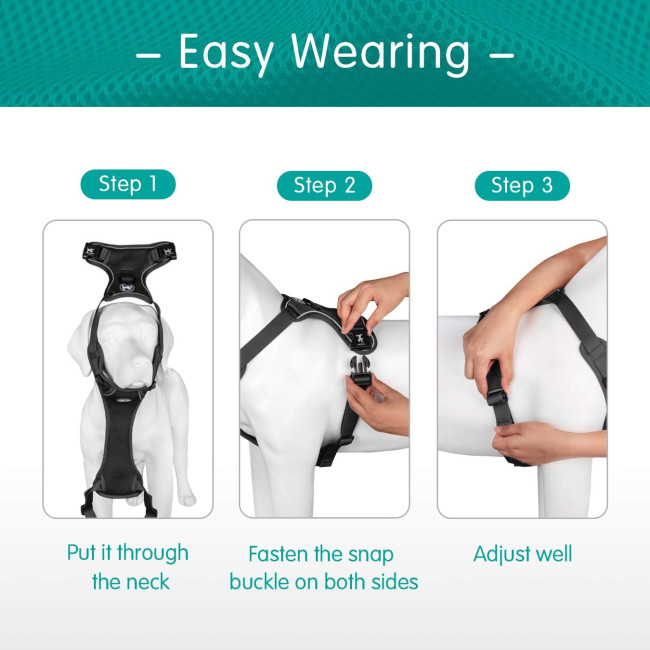 Шлейка для собак PoyPet 170230, світловідбиваючий жилет для собак, чорний (3110)