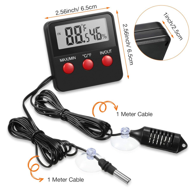 Термометр для рептилій Weewooday та датчик вологості, датчик температури та вологості для домашніх тварин рептилій, срібний (0169)