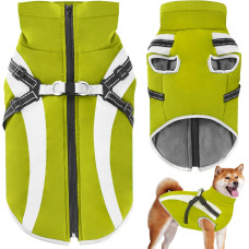 Водонепроникне пальто для собак Oslueidy зі шлейкою, зелене (3193)