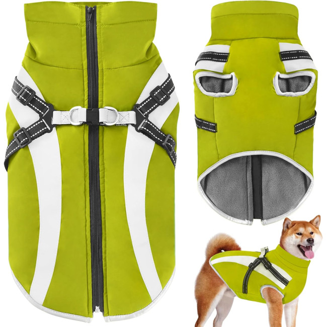 Водонепроникне пальто для собак Oslueidy зі шлейкою, зелене (3193)