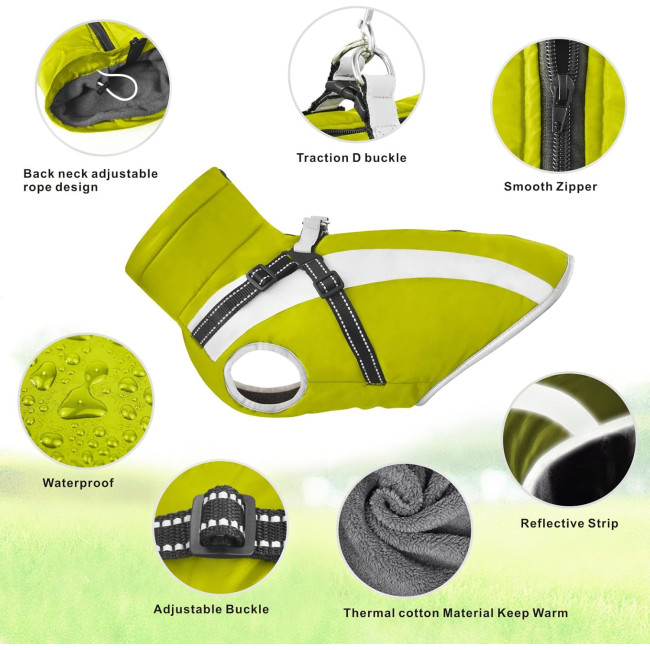 Водонепроникне пальто для собак Oslueidy зі шлейкою, зелене (3193)