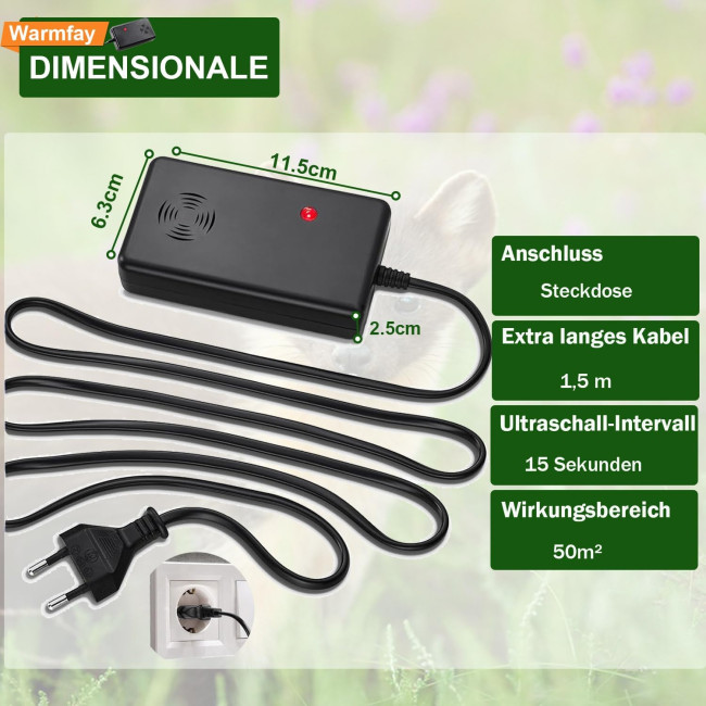 Warmfay Ультразвуковий відлякувач шкідників FEI-A4208, 230 В, чорний (5032)
