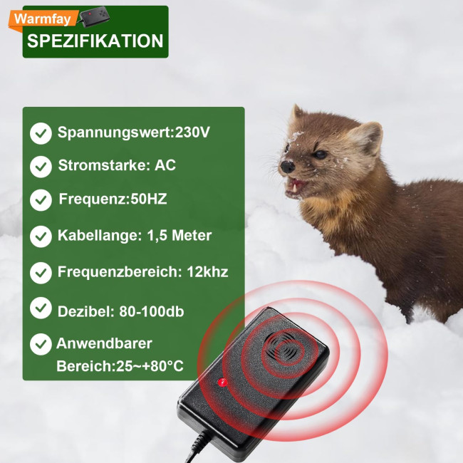 Warmfay Ультразвуковий відлякувач шкідників FEI-A4208, 230 В, чорний (5032)