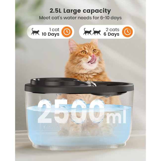 Котячий фонтанчик для пиття Oneisall HM-02 об'ємом 2,5 л, змінний фільтр 4 шт. для фонтану, чорний (0010)