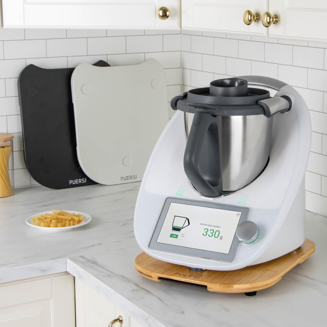 Легко ковзна бамбукова роликова дошка/слайдер PUERSI TMG-P-2 для Thermomix TM6/TM5, 2-го покоління з коліщатками, білосніжний (my-14090)