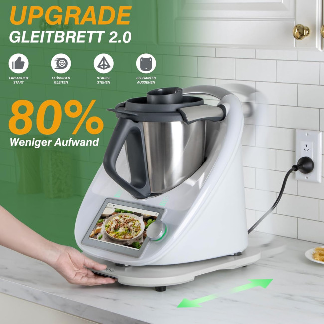 Легко ковзна бамбукова роликова дошка/слайдер PUERSI TMG-P-2 для Thermomix TM6/TM5, 2-го покоління з коліщатками, білосніжний (my-14090)