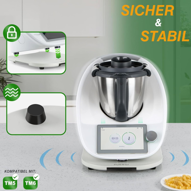 Легко ковзна бамбукова роликова дошка/слайдер PUERSI TMG-P-2 для Thermomix TM6/TM5, 2-го покоління з коліщатками, білосніжний (my-14090)
