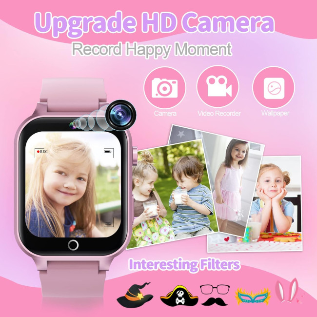 Дитячий розумний годинник YEDASAH rose1 з сенсорним екраном HD, камерою, 26 іграми, музичним програвачем, відео, будильником, лічильником кроків, рожевий (my-14076)