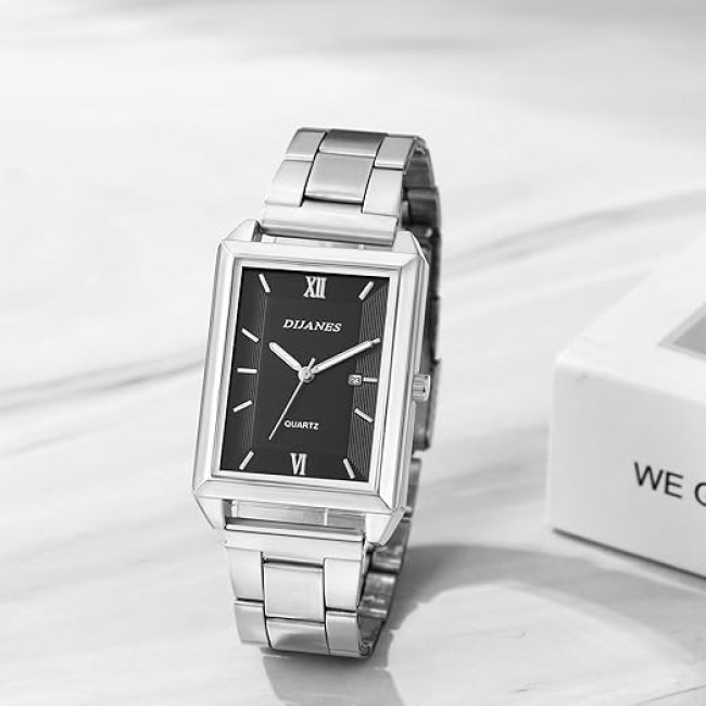 Елегантний наручний жіночий годинник JewelryWe з металевим ремінцем, квадратний, срібло (my-15244)