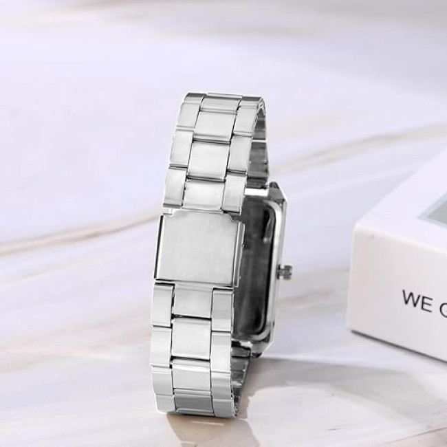 Елегантний наручний жіночий годинник JewelryWe з металевим ремінцем, квадратний, срібло (my-15244)