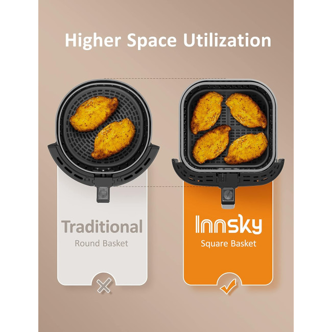 Безмасляна аерофритюрниця Innsky Air Fryer XL 5.8QT аерогриль потужністю 1700 Вт, чорна (my-2004)