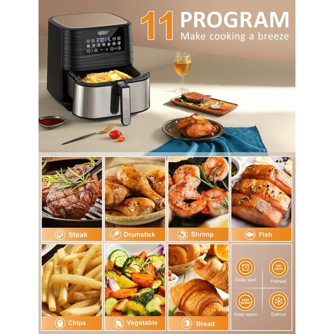 Безмасляна аерофритюрниця Innsky Air Fryer XL 5.8QT аерогриль потужністю 1700 Вт, чорна (my-2004)