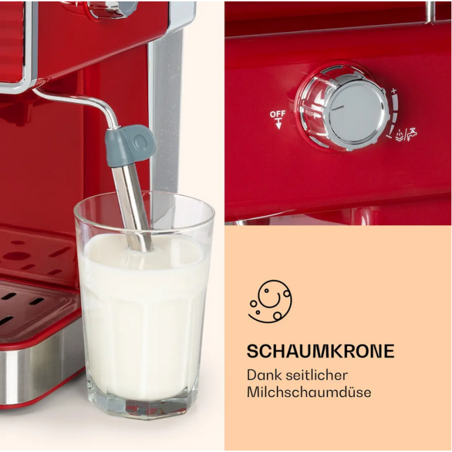 Кавомашина в ретро стилі Klarstein Gusto Classico 1350 Вт, 20 бар, 1,5 л червоний 10035565 (my-5078) б/у