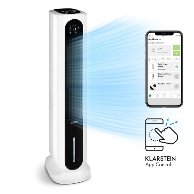 Вентилятор охолоджувач-зволожувач повітря Klarstein Polar Tower Smart до 45 м?, 85 Вт, 10035830 (my-5205)