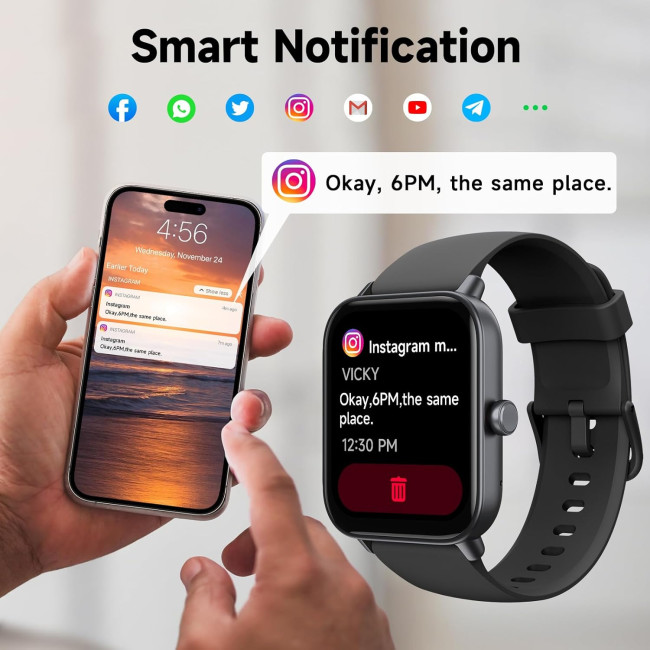 Смарт-годинник Faweio IDW19 водонепроникний IP68, Bluetooth 5.3, 1,8-дюймовий фітнес-трекер з монітором серцевого ритму і сну SpO2 (my-14069)