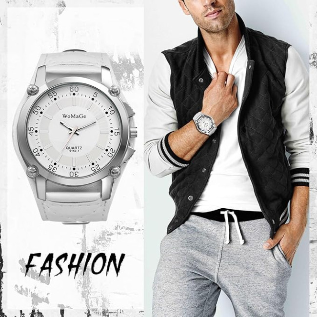 Наручний круглий аналоговий кварцовий годинник JewelryWe JW388P0014 для чоловіків, білий (my-15225)