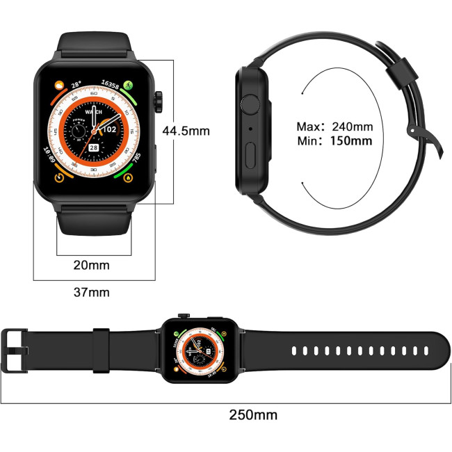Смарт-годинник Blackview R30 Pro Black 1,85-дюймовий фітнес-трекер зі SpO2, пульсометром, монітором сну, зі 100+ спортивними режимами, лічильником калорій та кроків (my-9074)
