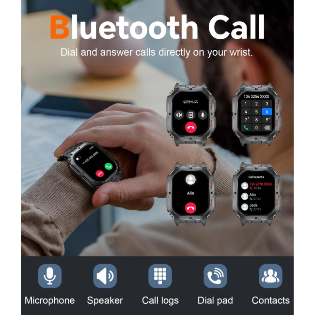 Розумний годинник LIGE для чоловіків з функцією дзвінків по Bluetooth 1,95-дюймовим AMOLED-екраном та акумулятором 400 мАч сірий (my-8077)