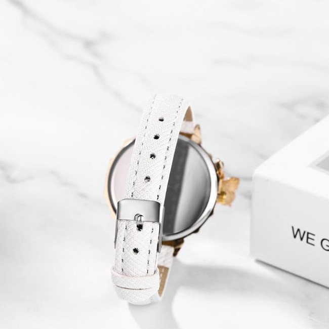 Наручний круглий аналоговий кварцовий годинник із зображенням метелика JewelryWe JW357P0009 для жінок, білі (my-15234)