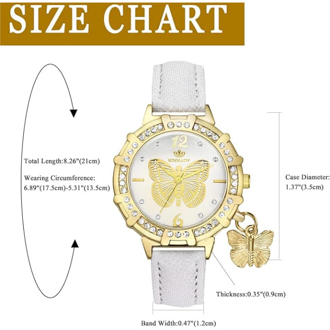 Наручний круглий аналоговий кварцовий годинник із зображенням метелика JewelryWe JW357P0009 для жінок, білі (my-15234)