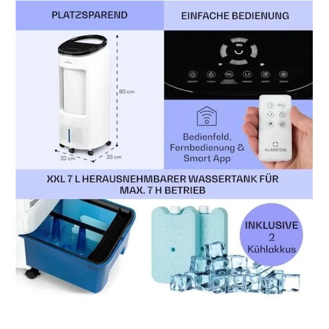 Мобільний охолоджувач повітря (вентилятор-охолоджувач) Klarstein IceWind Plus Smart 4-in-1, 65 Вт, 10040211, білий (my-5202)