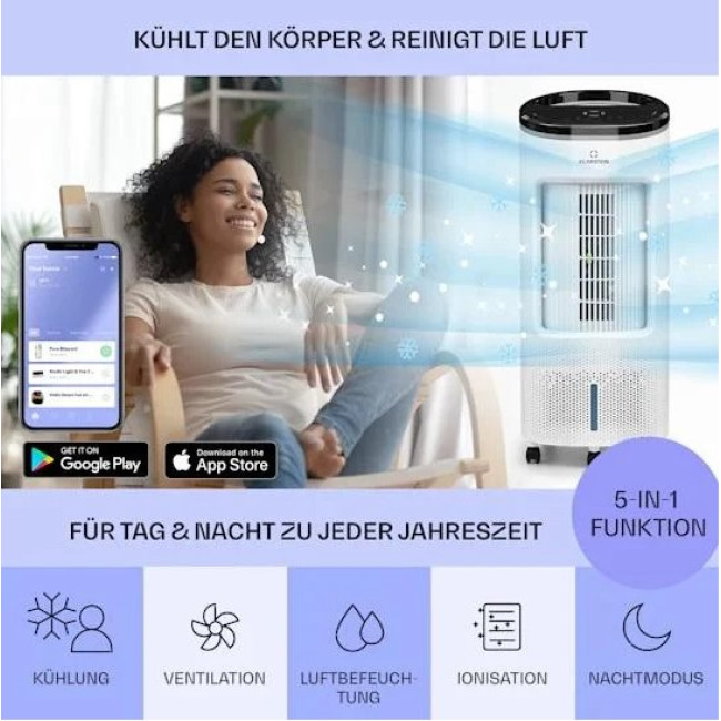 Мобільний охолоджувач повітря (вентилятор-охолоджувач) Klarstein IceWind Plus Smart 4-in-1, 65 Вт, 10040211, білий (my-5202)