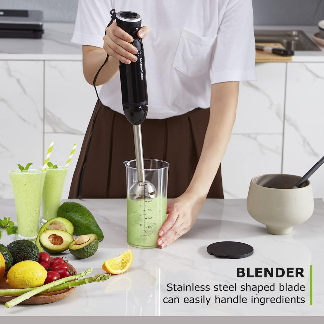 Занурювальний електричний блендер Bonsenkitchen HB3201, 1000 Вт, нержавіюча сталь, мішалка для дитячого харчування, супів, смузі, пюре, соусів, ручний блендер, чорний (my-14096)