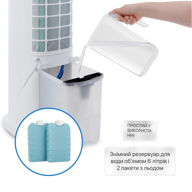 Розумний вентилятор-охолоджувач-очисник та зволожувач повітря Klarstein Skytower Grand Smart Wi-Fi, 10035816, 480 м3/год білий (my-5224)