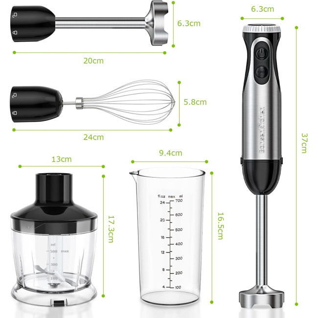 Ручний блендер Bonsenkitchen HB3203 із нержавіючої сталі 4 в 1 потужністю 1000 Вт, 20 швидкостей чорний (my-14029)