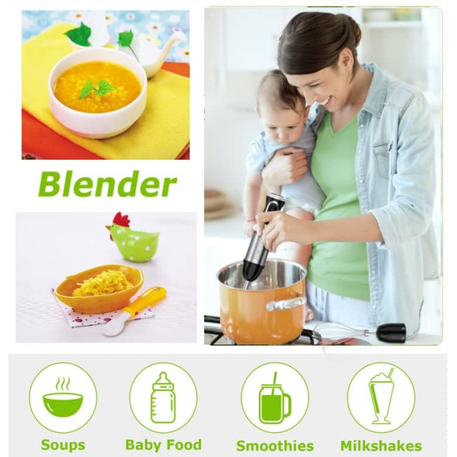 Ручний блендер Bonsenkitchen HB3203 із нержавіючої сталі 4 в 1 потужністю 1000 Вт, 20 швидкостей чорний (my-14029)