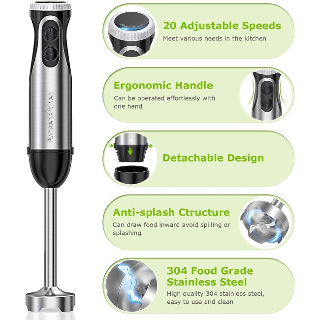 Ручний блендер 2-в-1 з віночком Bonsenkitchen HB3204 1000 Вт 20 швидкостей (my-14045)