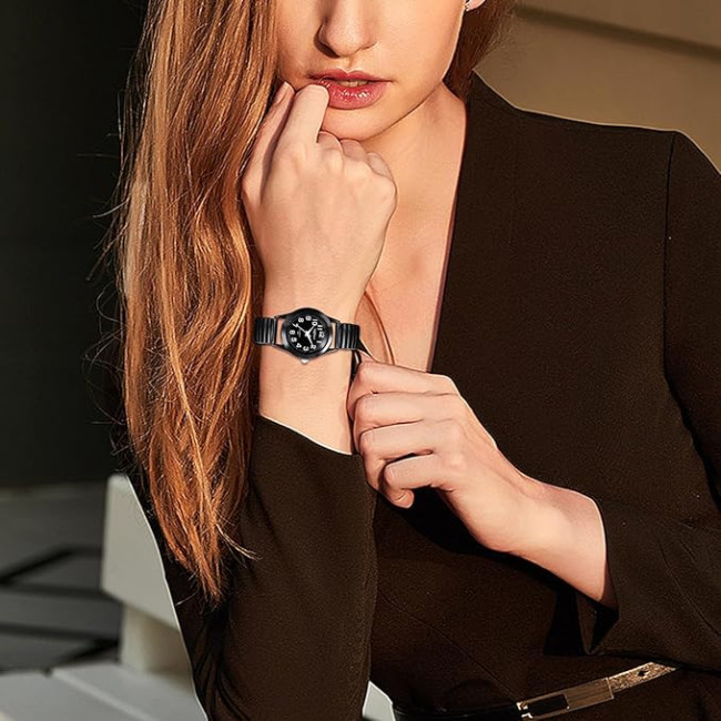 Годинник JewelryWe Watch для чоловіків і жінок, ультратонкі, легко читаються, з еластичним ремінцем, чорні (my-15231)