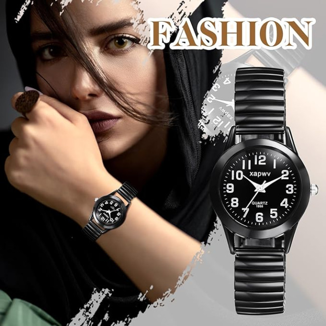 Годинник JewelryWe Watch для чоловіків і жінок, ультратонкі, легко читаються, з еластичним ремінцем, чорні (my-15231)