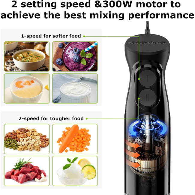 Ручний блендер Bonsenkitchen HB3201, блендер з 2 швидкостями змішування, ручний блендер електричний, чорний (my-13120)