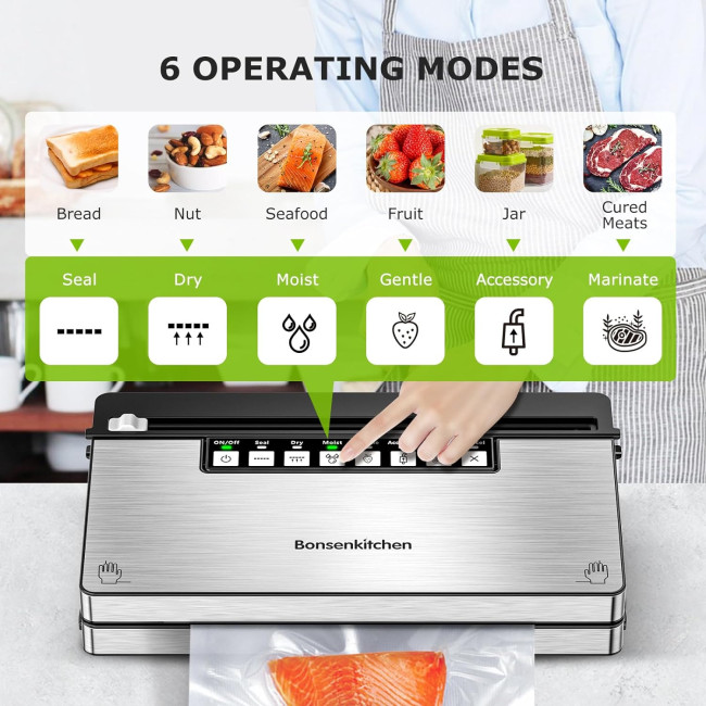 Машина для вакуумного пакування Bonsenkitchen VS3201, пакувальник харчових продуктів із системою ущільнення 8-в-1, 6 режимів вакууму (my-2051)