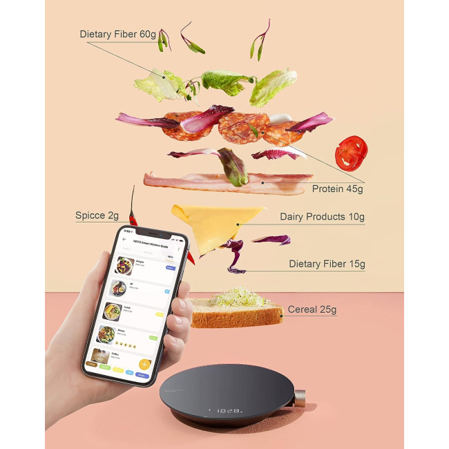 Кухонні цифрові ваги HOTO Smart Food Scale в грамах та унціях з високоточним датчиком 0,1 г, вимірювання в 4 одиницях (г/мл/унція/фунт: унція) (my-005)